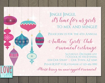 Ornament exchange, Christmas Winter party Invitation - PRINTABLE DIGITAL FILE - 5x7