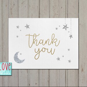 Twinkle Twinkle Star Baby Shower, First Birthday, Glitter Thank You Card - PRINTABLE DIGITAL FILE 4&quot;x5.5&quot; or 5x7