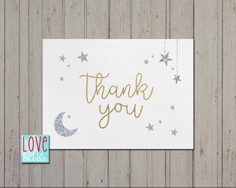 Twinkle Twinkle Star Baby Shower, First Birthday, Glitter Thank You Card - PRINTABLE DIGITAL FILE 4"x5.5" or 5x7