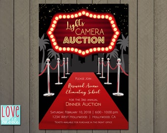 Hollywood Movie Red Carpet Dinner Auction Invitation, PRINTABLE DIGITAL FILE - 5x7