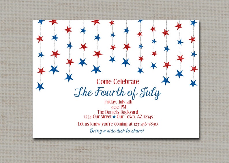 Fourth of July Party Invitation PRINTABLE DIGITAL FILE 5x7 image 1