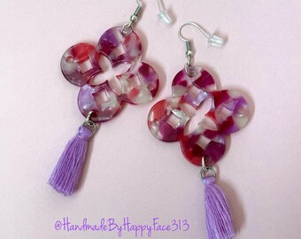 statement earrings LETIZIA w/ resin ornaments in pink, red, violet with matching tassels - ideal gift for bff - tassel earrings