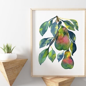 Stampa di pittura ad acquerello di frutta di pera
