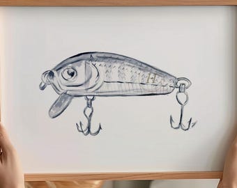 Watercolor Fishing Lure Print, Fisherman Gift, Lake House Decor