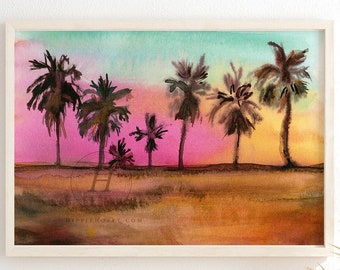Palm Trees Painting Sunset Print