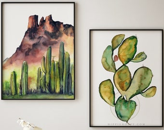 Southwestern Painting set of 2 Prints painted in bright saturated watercolors