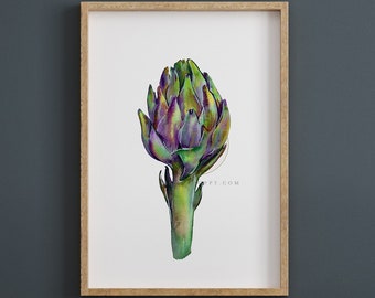 Artichoke painting, Vegetable Art, Kitchen decor, watercolor paitning