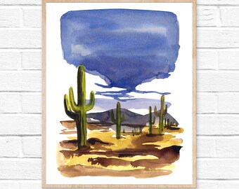 Saguaro National Park, Arizona Watercolor Print Desert Painting Cactus Wall Art