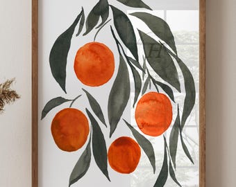 Orange Botanical Print | Watercolor Fruit Tree Art | Farmhouse Kitchen Decor