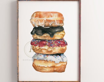 Donut Watercolor Painting, Kitchen Wall Art