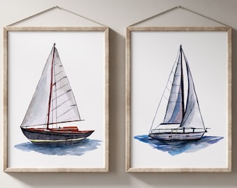 2 Sailboat Painting Nautical Decor Coastal Paintings