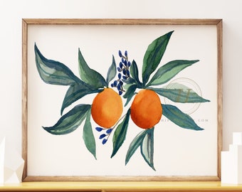 Obst Orangen Aquarell Druck Küche Wandkunst