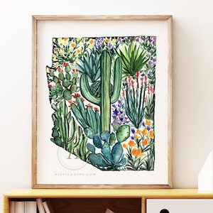 Arizona State Druck, Aquarell Malerei, Kaktus Druck, Wüste Kunst