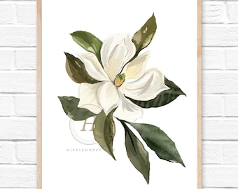 Magnolia Watercolor Print, Botanical Art, Flower painting, wall art