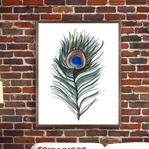 Peacock Feather Watercolor Print Feather Wall Art