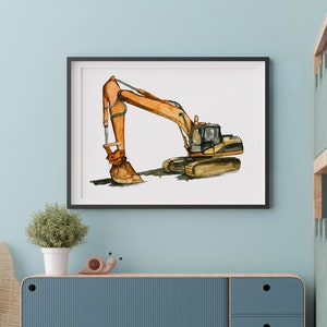 Excavator Wall Art, Construction Nursery Art, Toddler Room Decor, Truck Print, Kids Playroom Art, Nursery Print, Construction Digger Print