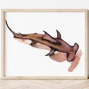 Hammerhead Shark, Watercolor Print