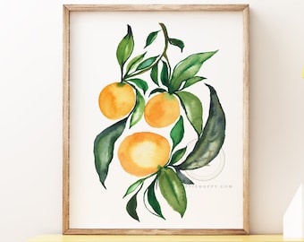Orange Aquarell Druck Zitrusfrüchte Wandkunst