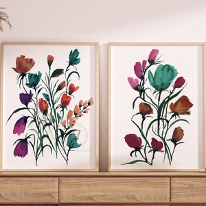 Flowers Watercolor Print set of 2 Floral Wall Art