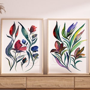 Flower Watercolor Paintings Set of 2 Prints Bold Color