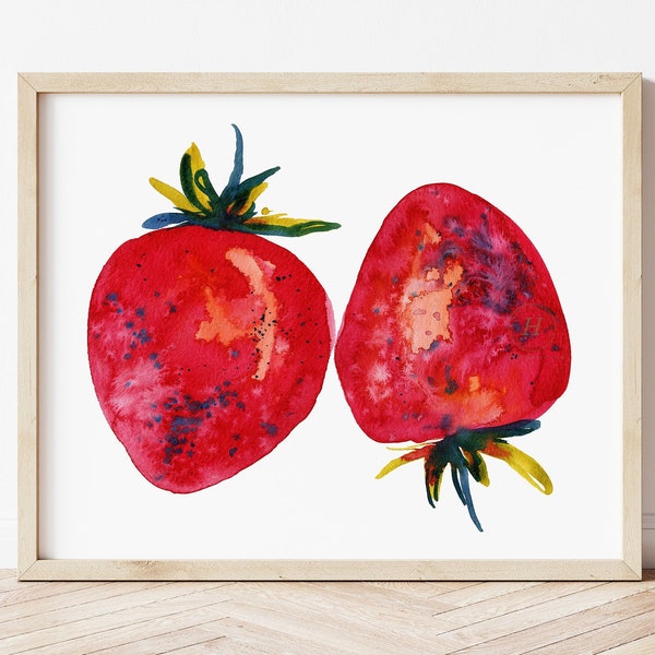 Strawberries, Watercolor Print, Modern Art by HippieHoppy