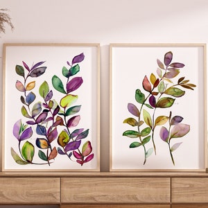 Eucalyptus Wall Art, Leaf Art Prints, Watercolor Eucalyptus Print Set, Leaf Décor, Watercolor Leaves Office Wall Art