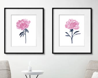 Conjunto de 2 peônias rosa com estampa aquarela