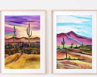 Desert Watercolor Prints Set of 2 Wall Art