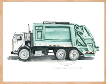 Garbage truck print Trash truck back loader