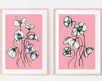 Flower Print: Set of 2 Botanical Plant Art Illustrations