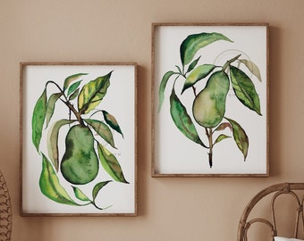 Avocado Art Prints - Set of 2 - Kitchen Wall Art - Fruit Art Print - Fruit Market Art Print - Avocado Illustration - Kitchen Decor