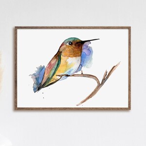 HUMMINGBIRD Watercolor Bird Art,  Print by Hippiehoppy