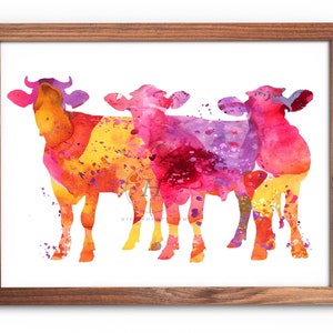 Cows Cattle Farm Animals Watercolor Painting Print