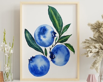 Blueberry Botanical Print - Art Print - Kitchen Art - Wall Art - Fruit Print