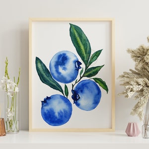 Blueberry Botanical Print - Art Print - Kitchen Art - Wall Art - Fruit Print