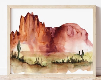 Desert Printable Wall Art, Digital Download, Cactus Art, Mountain Art