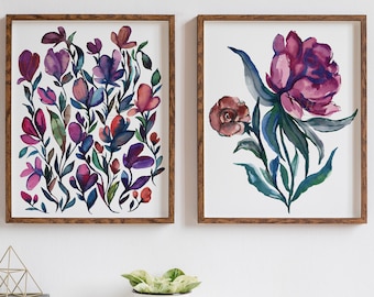 Flower Watercolor Prints Set of 2 Floral Sets