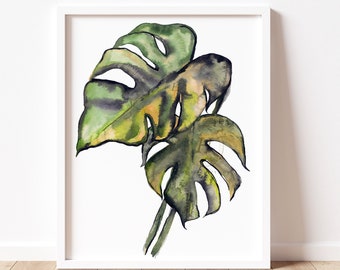 Lámina de Monstera. Decoración botánica. Decoración de oficina moderna de mediados de siglo. Arte mural minimalista. Póster de plantas.