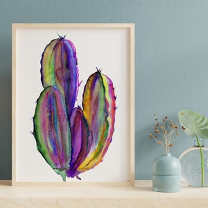 Arte della parete della pittura ad acquerello viola cactus