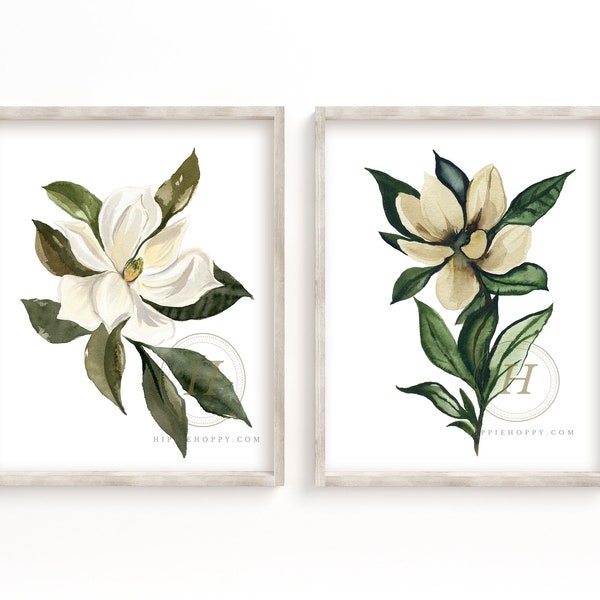 Magnolia Watercolor Print, Set of 2, Flower Watercolor Prints