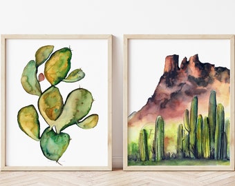 Desert Watercolor Prints Set of 2 Wall Art Watercolor Paintings