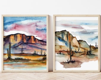 Desert Watercolor Art Prints Set of 2 by HippieHoppy