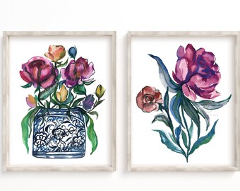 Set di 2 stampe artistiche floreali