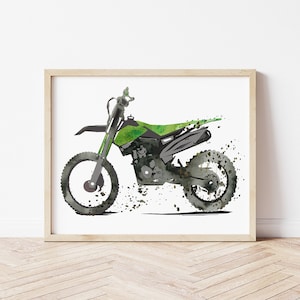Dirt Bike Watercolor Print, Motorcycle Art, Playroom decor