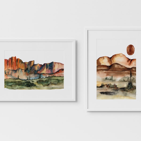 Wüste Aquarell Kunstdrucke Set von 2 von HippieHoppy