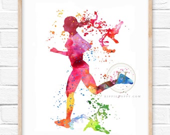 Vibrant Watercolor Print of Runner in Motion - Bright Colorful Fitness Art Decor