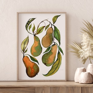 Pere acquerello stampa frutta arte