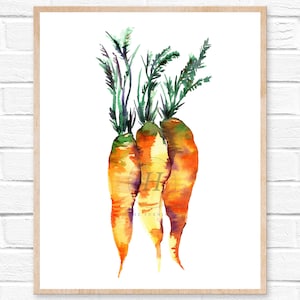 Carrot Watercolor Print: Signed Vegetable Painting, Kitchen Art