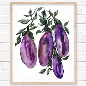 Aubergine Aquarell Kunstdruck - Elegante, kulinarisch inspirierte Küchendeko