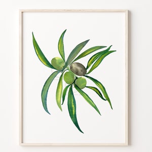 Olive watercolor painting, Kitchen Wall Art Print, Green Olives, Botanical Decor